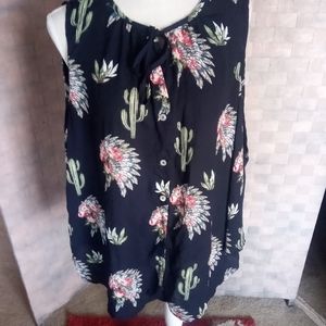Peach Love California Size XL Navy Blue top with Native Head dress/cactus print